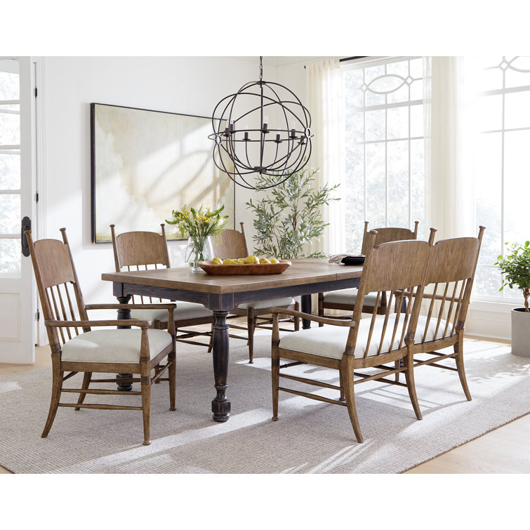 Honey Oak Upholstered Dining Bench with Armrests
