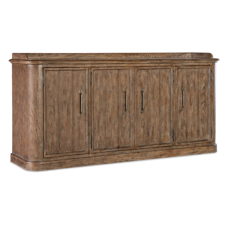 Rustic Honey Brown Oak Four-Door Buffet with Antique Bronze Pulls