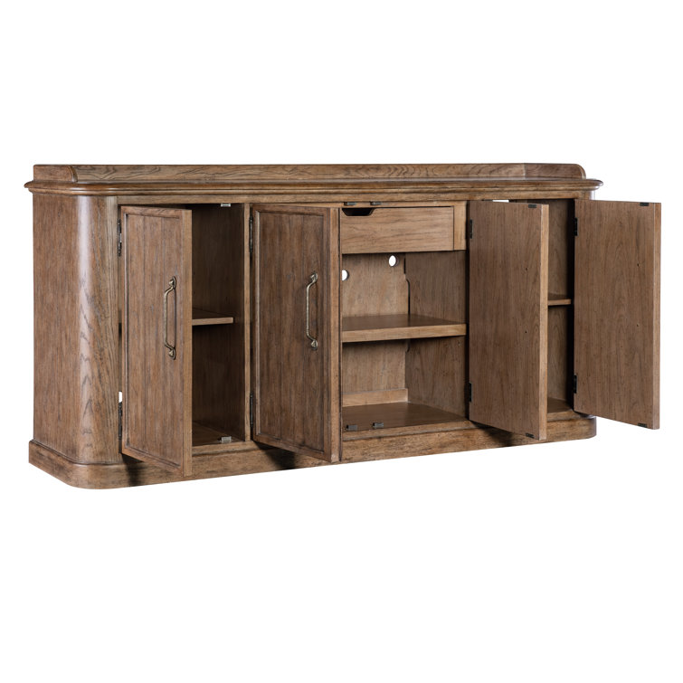 Rustic Honey Brown Oak Four-Door Buffet with Antique Bronze Pulls