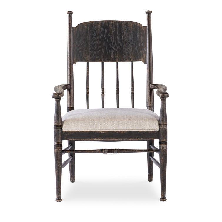 Beige Linen Upholstered Wood Arm Chair