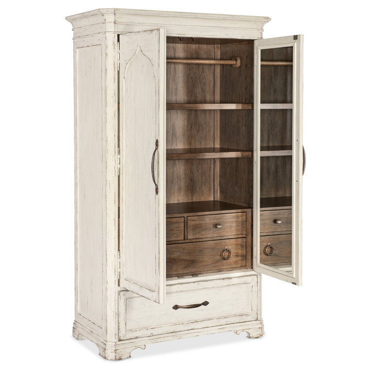 Rustic Cream Oak Veneer Armoire with Mirror