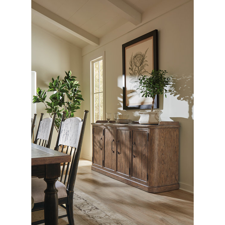 Rustic Honey Brown Oak Four-Door Buffet with Antique Bronze Pulls