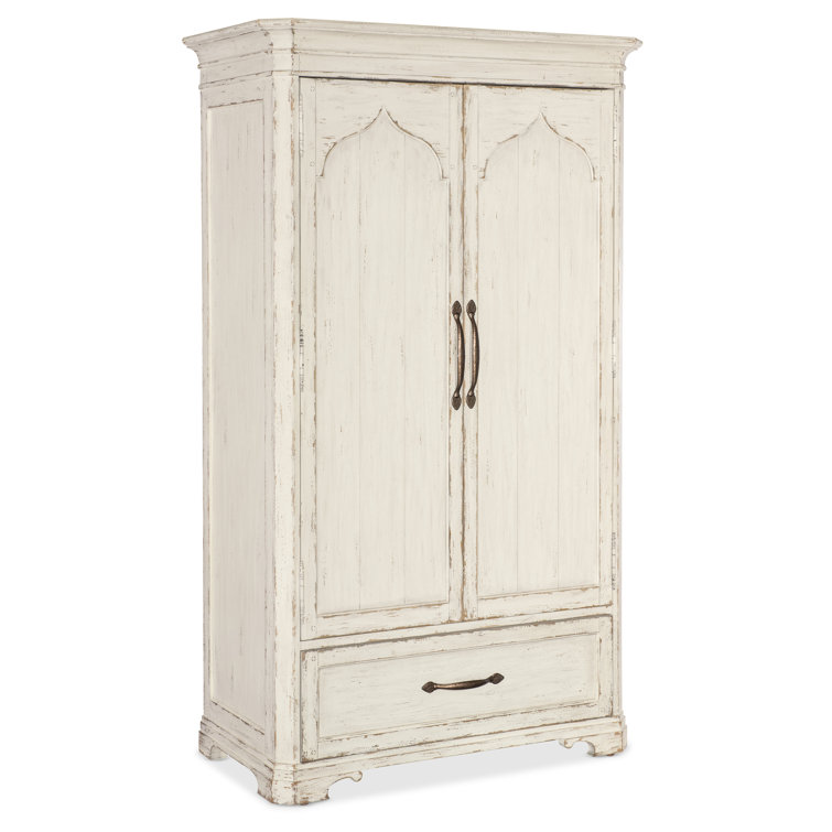 Rustic Cream Oak Veneer Armoire with Mirror