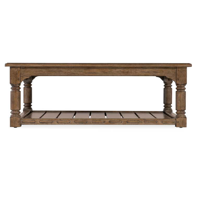 Rustic Brown Oak Veneer Cocktail Table with Shelf