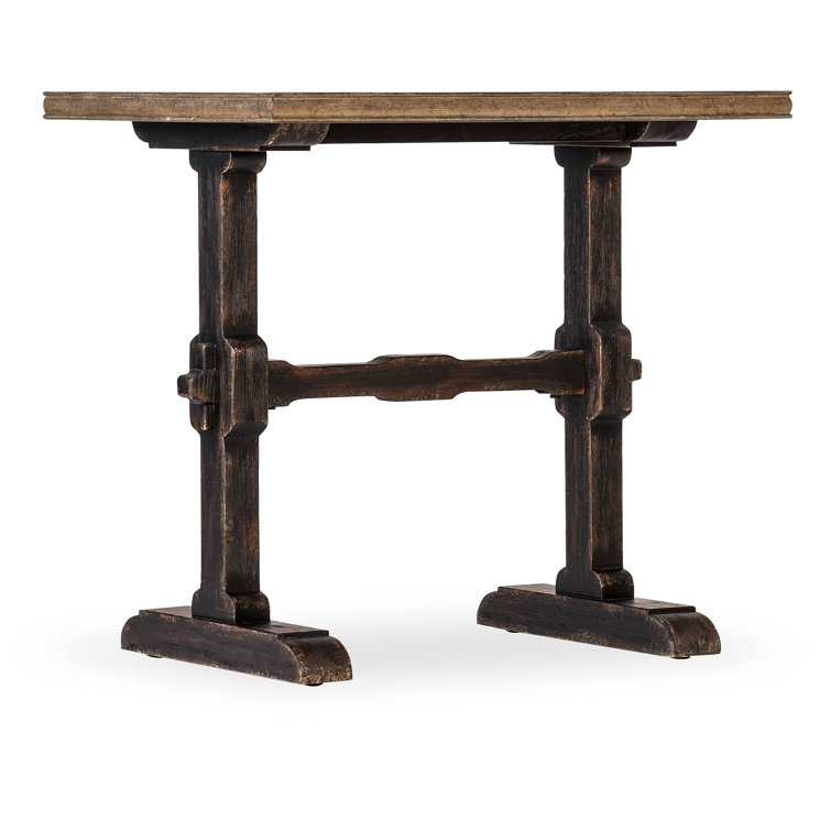Rustic Black Oak Veneer Trestle End Table