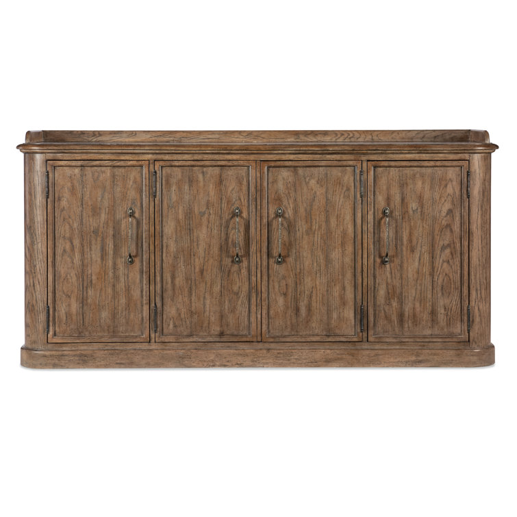 Rustic Honey Brown Oak Four-Door Buffet with Antique Bronze Pulls