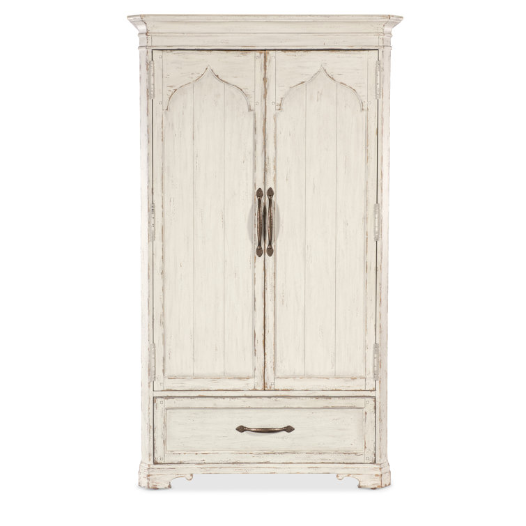 Rustic Cream Oak Veneer Armoire with Mirror