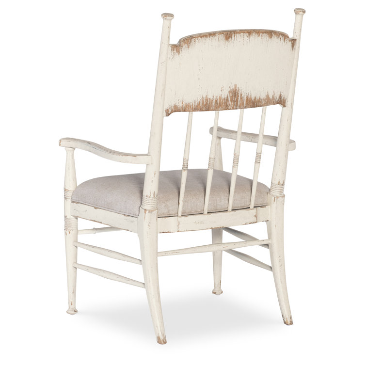 Beige Linen Upholstered Arm Chair with White Wood Frame