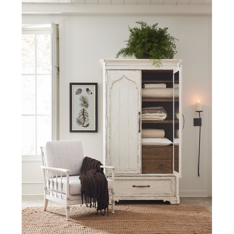 Rustic Cream Oak Veneer Armoire with Mirror