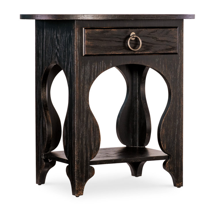 Rustic Black and Brown 1-Drawer Nightstand with Oak Veneer