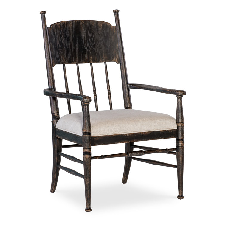 Beige Linen Upholstered Wood Arm Chair