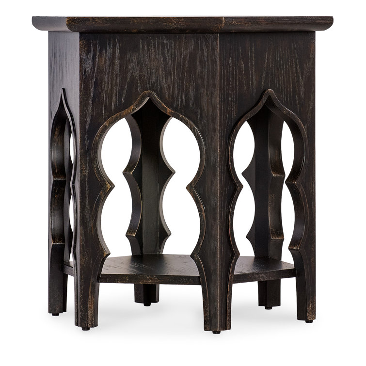 Black Rustic Oak Veneer Hexagon End Table