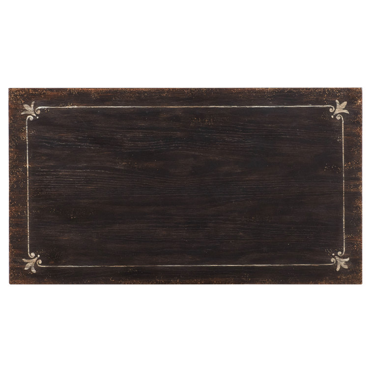 Rustic Black Floral 2-Drawer Nightstand with Oak Veneers