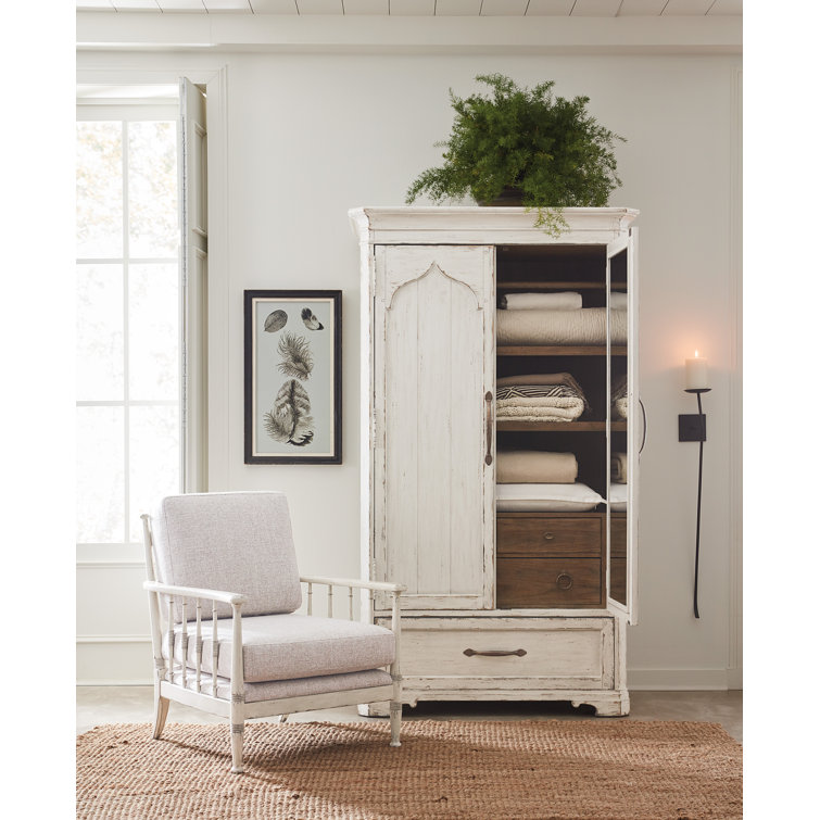 Rustic Cream Oak Veneer Armoire with Mirror