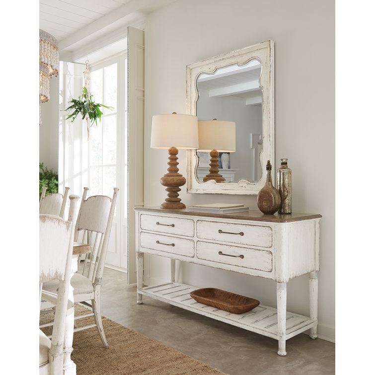 Rustic Cream and White Rectangular Wood Wall Mirror