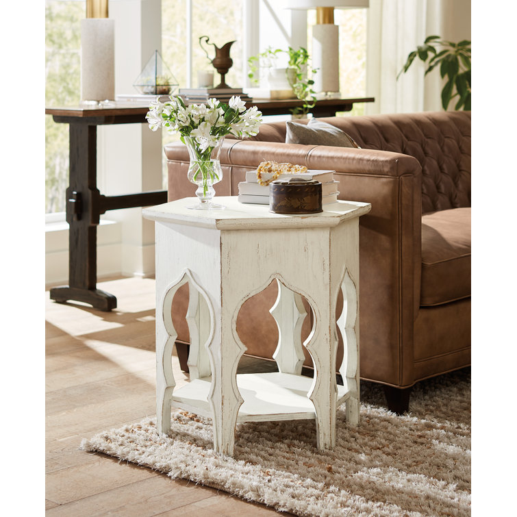 Rustic White Oak Veneer Round End Table