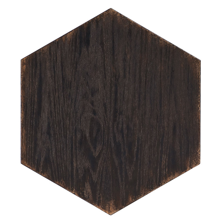 Black Rustic Oak Veneer Hexagon End Table