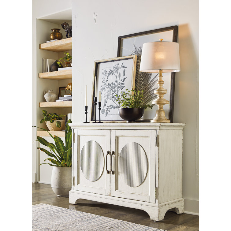 White Rustic Oak Veneer Two-Door Accent Cabinet