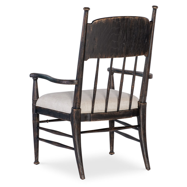Beige Linen Upholstered Wood Arm Chair