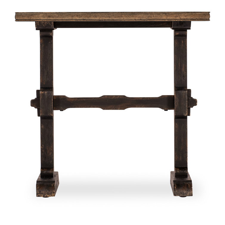 Rustic Black Oak Veneer Trestle End Table