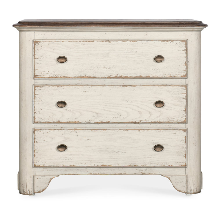 Rustic Cream and Brown 3-Drawer Oak Veneer Nightstand