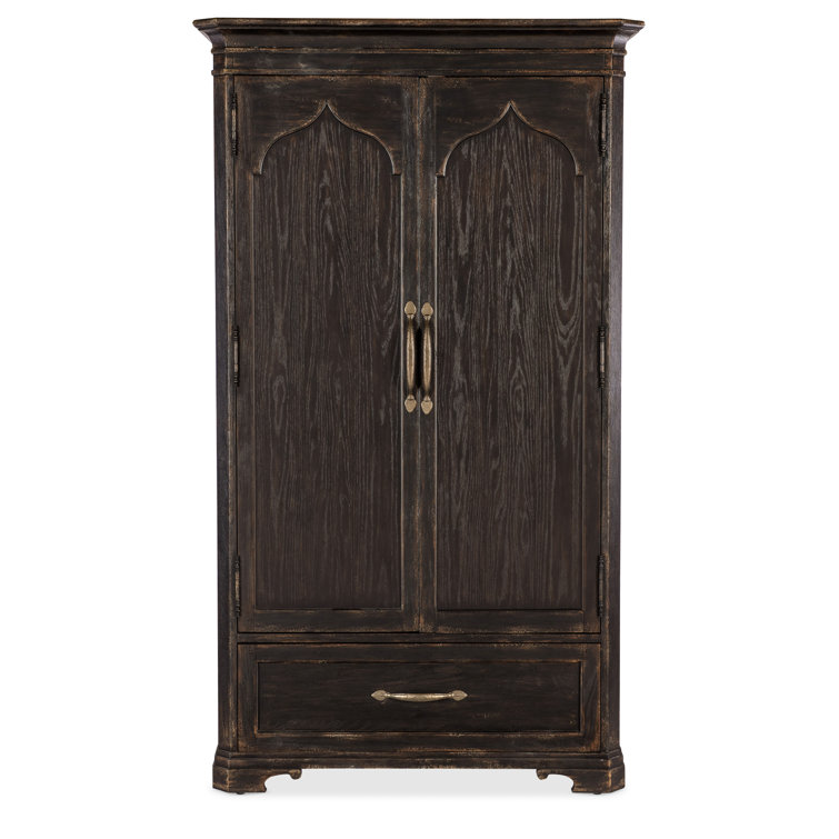 Rustic Black and Brown Oak Veneer Armoire with Mirror
