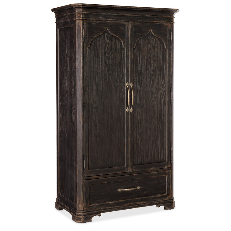 Rustic Black and Brown Oak Veneer Armoire with Mirror