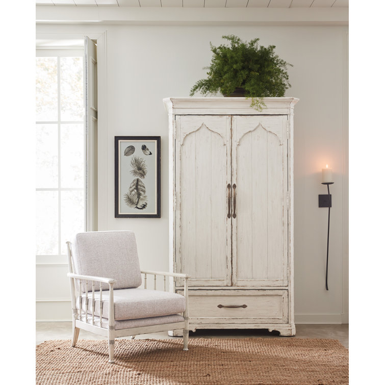Rustic Cream Oak Veneer Armoire with Mirror