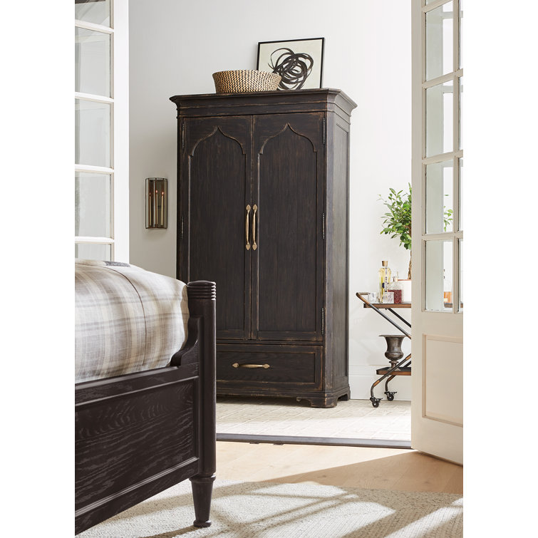 Rustic Black and Brown Oak Veneer Armoire with Mirror