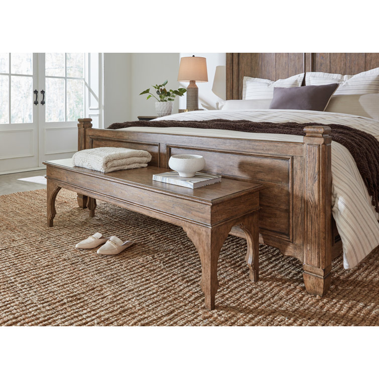 Rustic Brown Oak Veneer Bedroom Bench