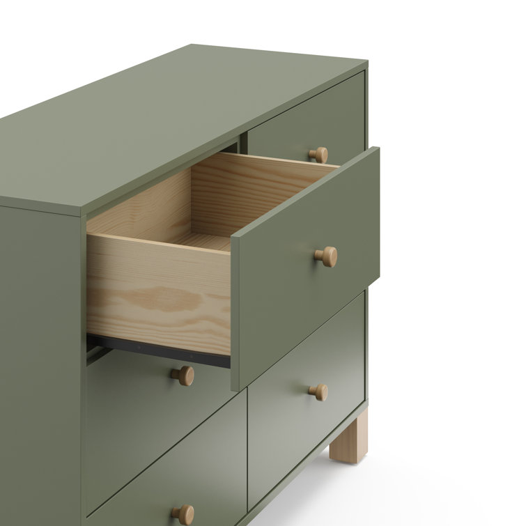 Olive and Driftwood Pine Double Dresser with 6 Drawers