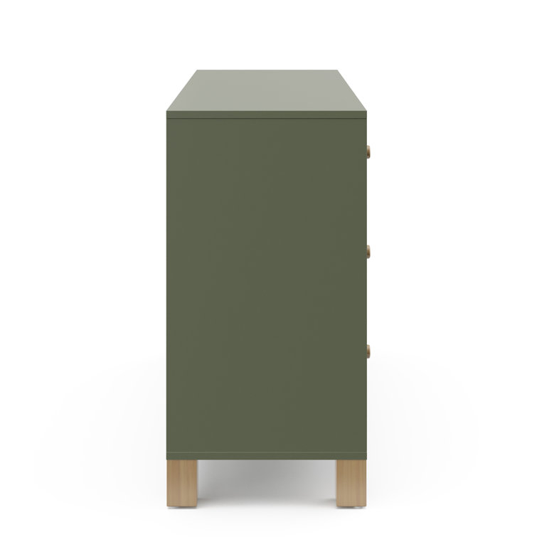 Olive and Driftwood Pine Double Dresser with 6 Drawers