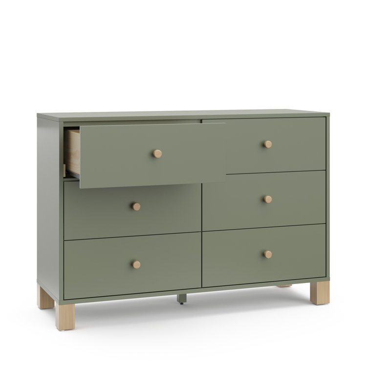 Olive and Driftwood Pine Double Dresser with 6 Drawers