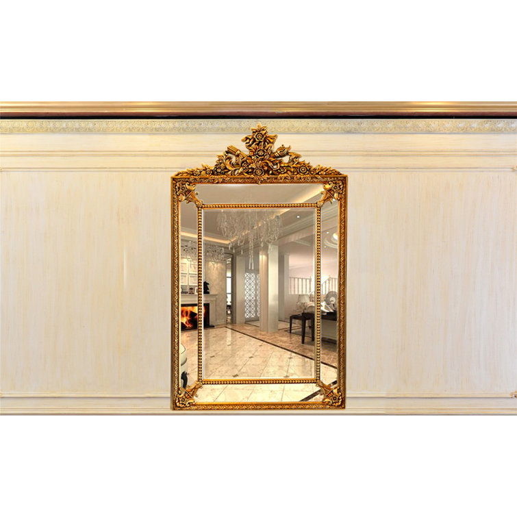 Ornate Gold Beech Wood Vertical Mirror with Floral Design