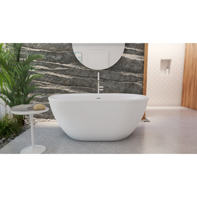 Essence 60-Inch White Acrylic Freestanding Oval Bathtub