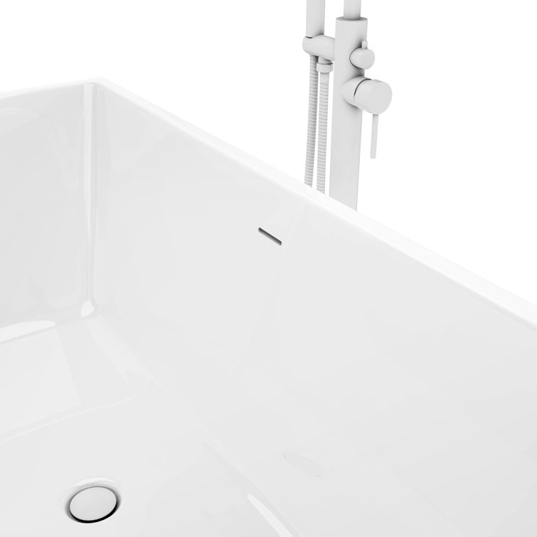 Allure 59'' White Acrylic Freestanding Bathtub with Brushed Brass Drain