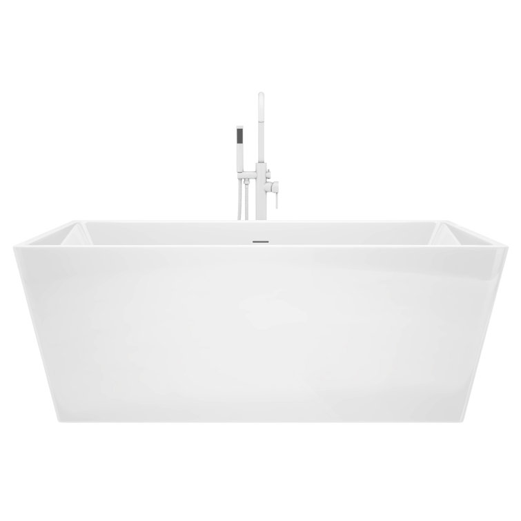Allure 59'' White Acrylic Freestanding Bathtub with Brushed Brass Drain