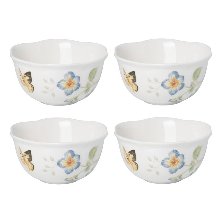 White Ceramic Floral Butterfly Dessert Bowl Set of 4