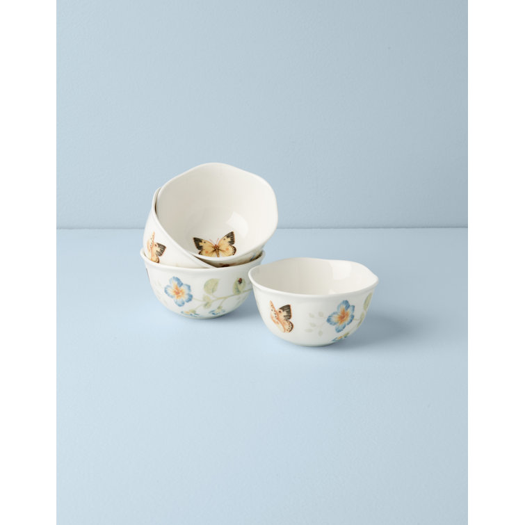 White Ceramic Floral Butterfly Dessert Bowl Set of 4