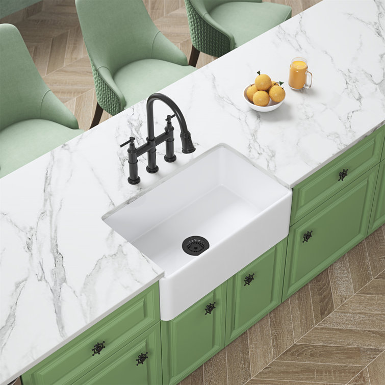 24'' White Fireclay Farmhouse Apron-Front Kitchen Sink
