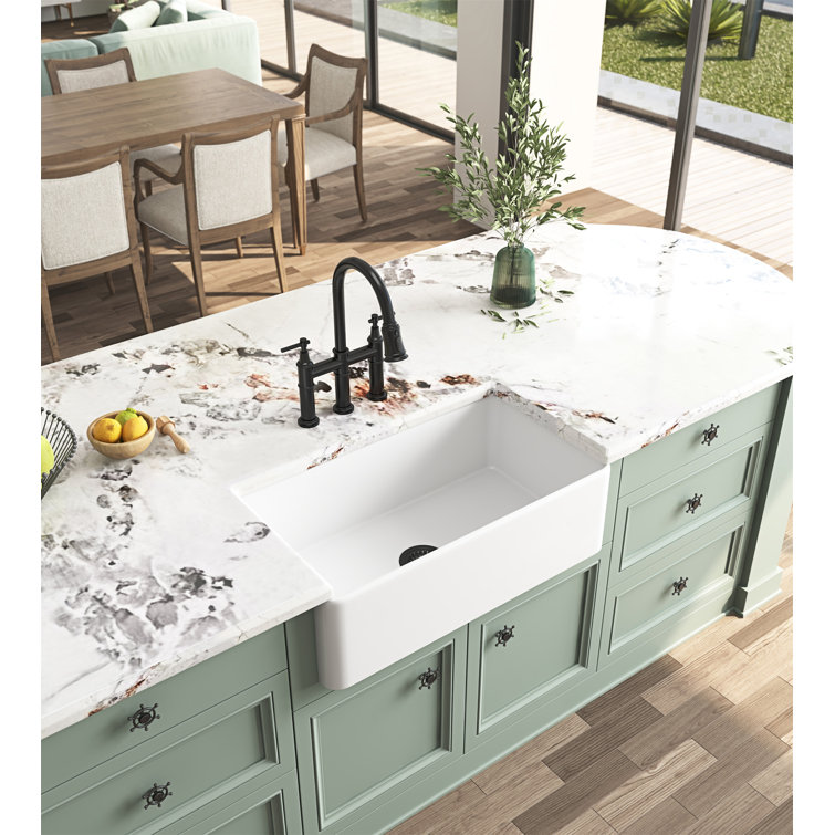 24'' White Fireclay Farmhouse Apron-Front Kitchen Sink