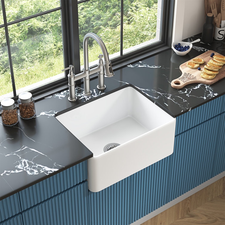 24'' White Fireclay Farmhouse Apron-Front Kitchen Sink