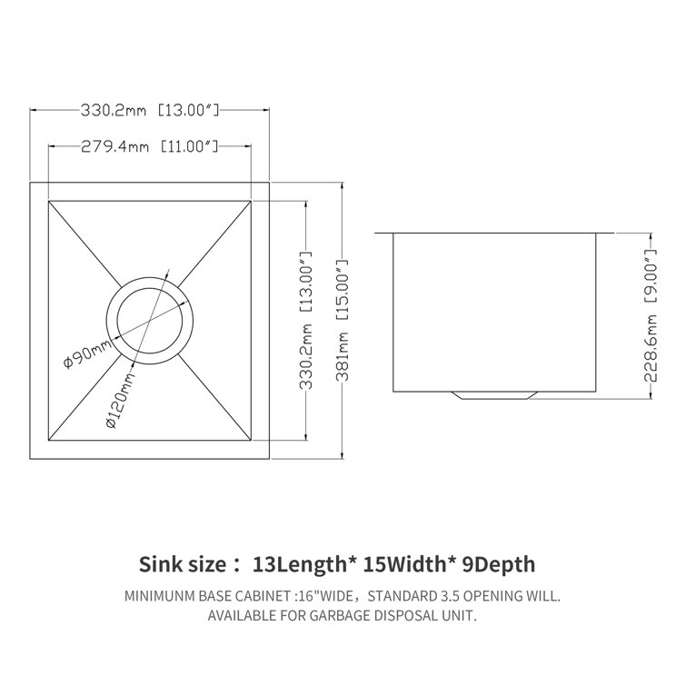 15'' Stainless Steel Undermount Single Bowl Kitchen Sink
