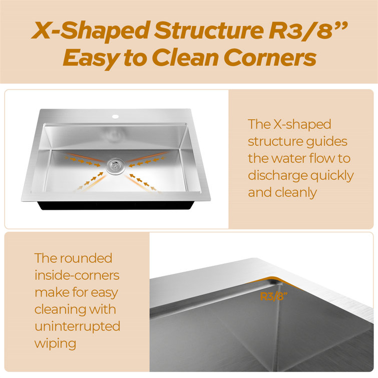 33'' Stainless Steel Drop-In Single Bowl Kitchen Sink