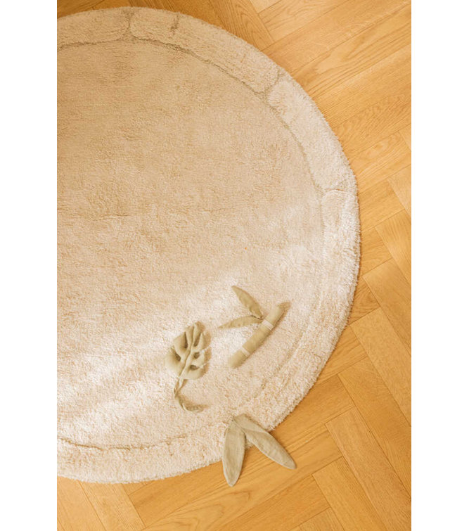 Handmade Round Olive Cotton Bamboo Leaf Tufted Rug
