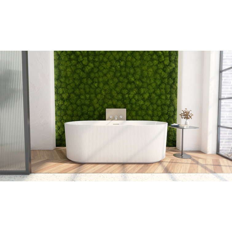 Charisma 59" White Ribbed Freestanding Acrylic Soaking Bathtub