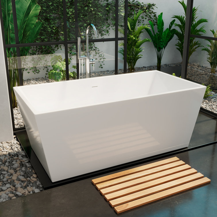Allure 59'' White Acrylic Freestanding Bathtub with Brushed Brass Drain