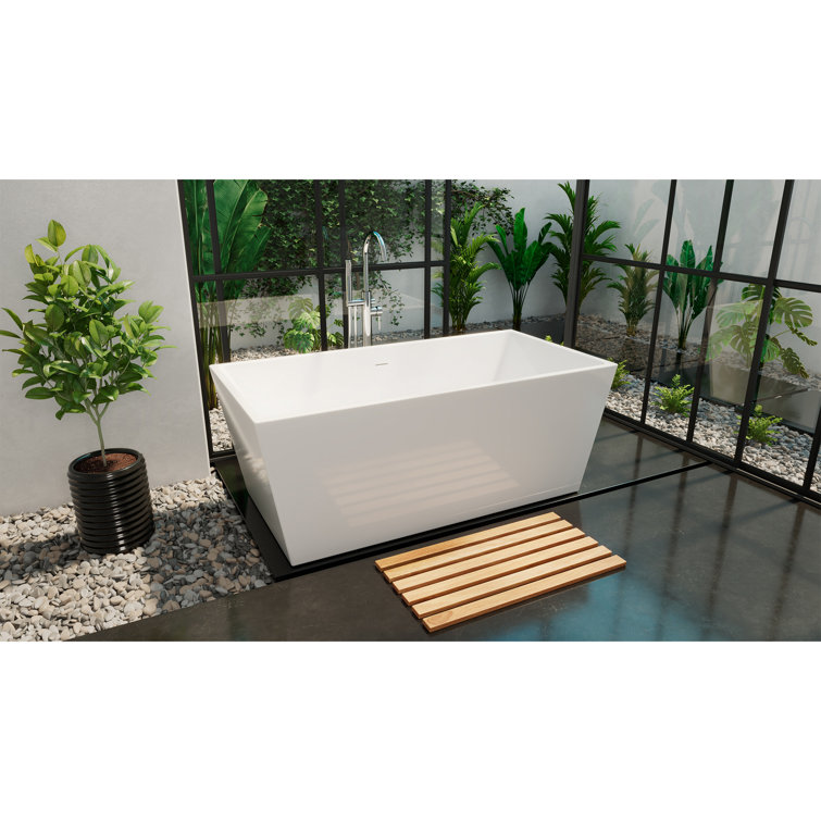 Allure 59'' White Acrylic Freestanding Bathtub with Brushed Brass Drain