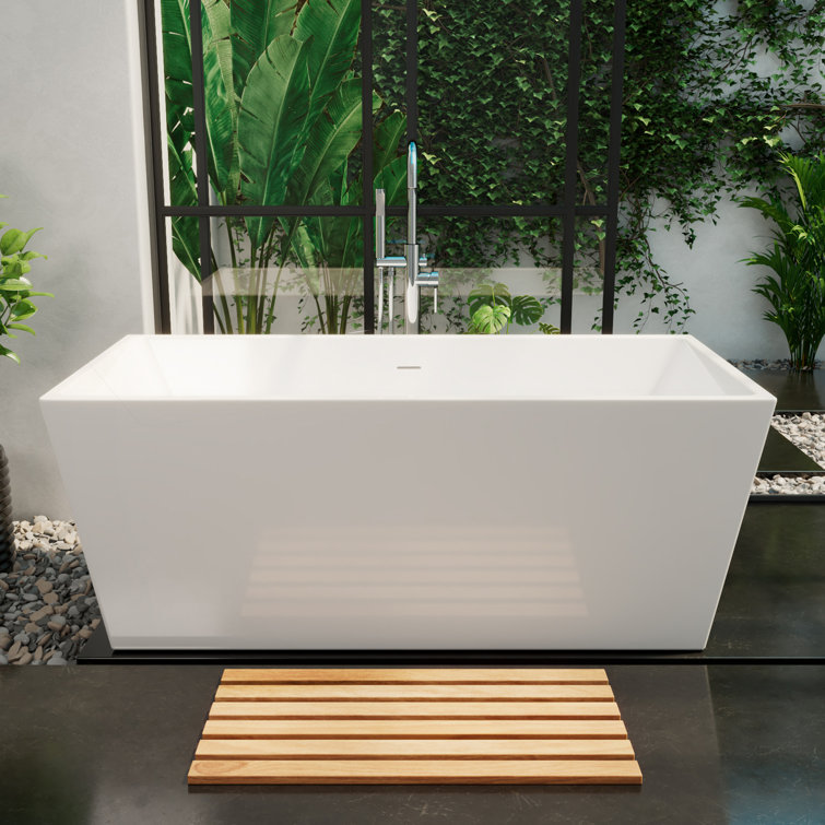Allure 59'' White Acrylic Freestanding Bathtub with Brushed Brass Drain