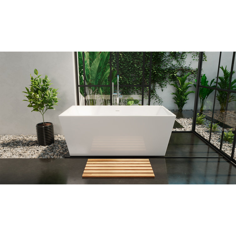 Allure 59'' White Acrylic Freestanding Bathtub with Brushed Brass Drain